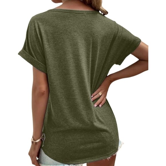 Womens Cotton Blend V Neck T Shirt Loose Fit Short Sleeve Casual Top - Picture 4 of 5